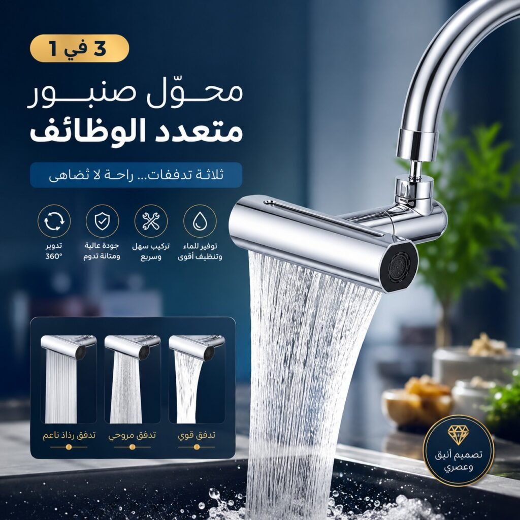 رأس صنبور دوّار 360° بثلاث وضعيات تدفق 💦